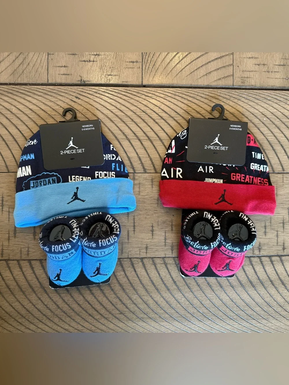 Jordan Infant Hat & Bootie Sets in Blue and Red twin matching coordinated